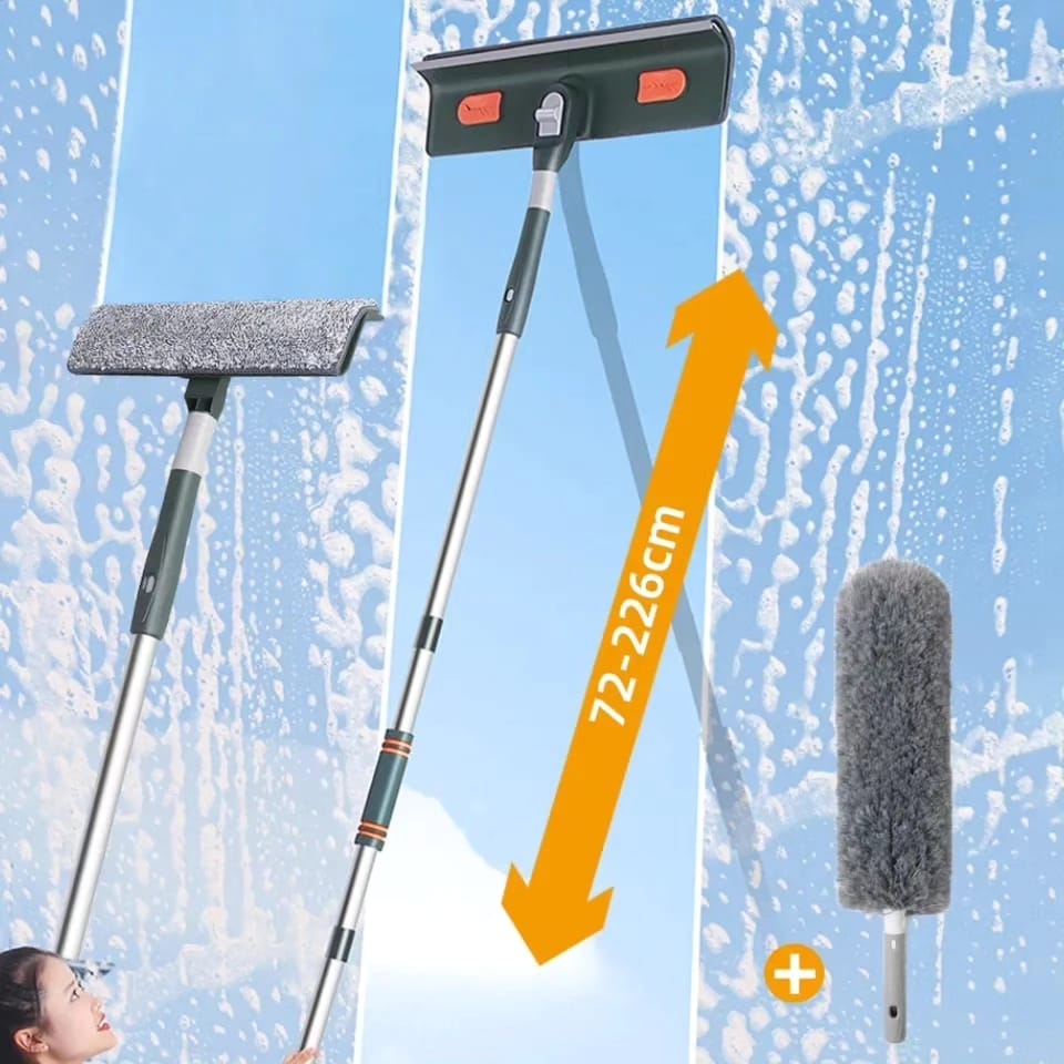 4-in-1 Window & Wall Cleaning Mop – Soft Rubber Squeegee